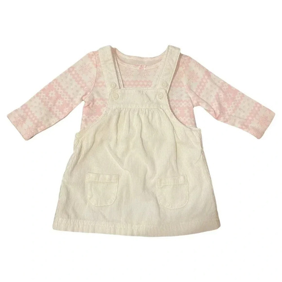 Carter's Other - 6 Months Carter's White Corduroy Overall Outfit w/ Fair Isle Long Sleeve Tee